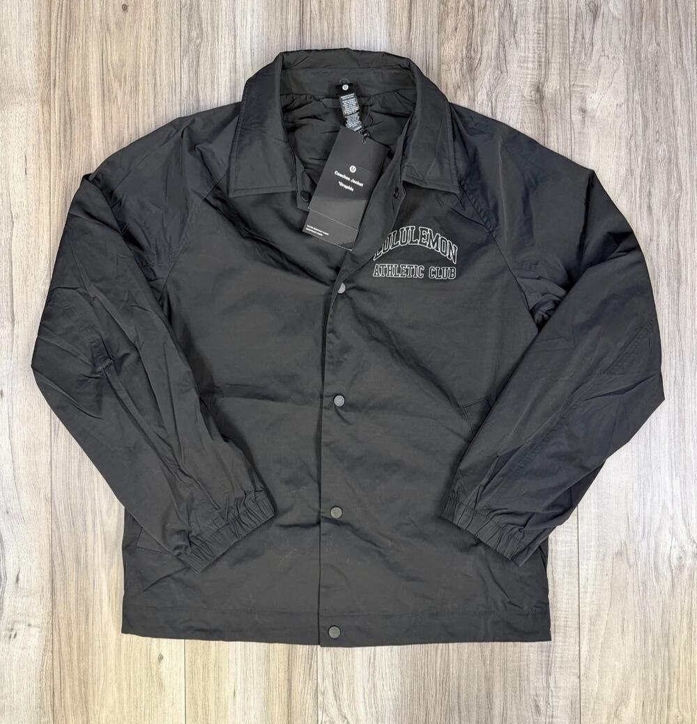 Lululemon Coaches Jacket Graphic Black Windbreaker Athletic Club Mens XS NEW